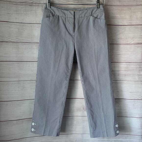 Jones New York Sport Petite Pinstripe Capri Pants Stretch Gray White Size 2P - Picture 1 of 15